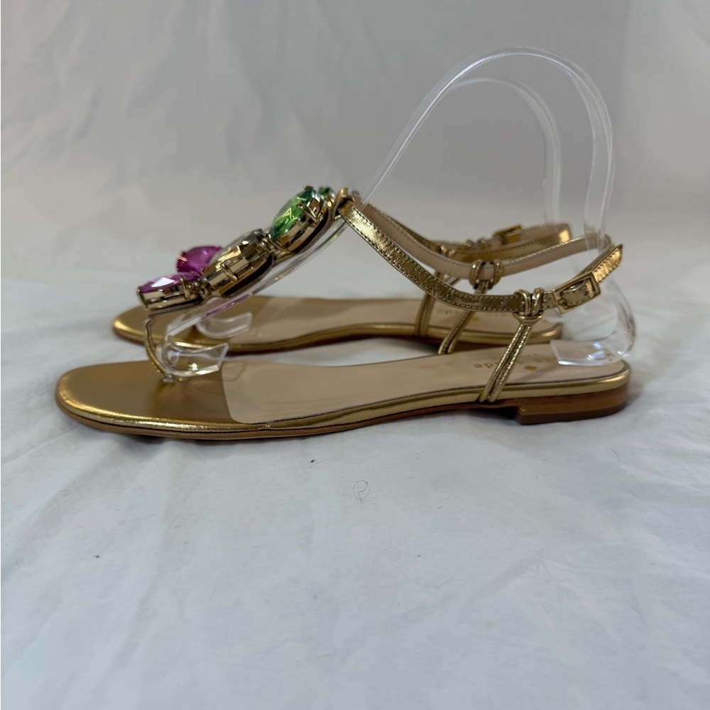 Kate Spade Faith Gold Sandals with Multicolor Gem Accents - Picture 2 of 7